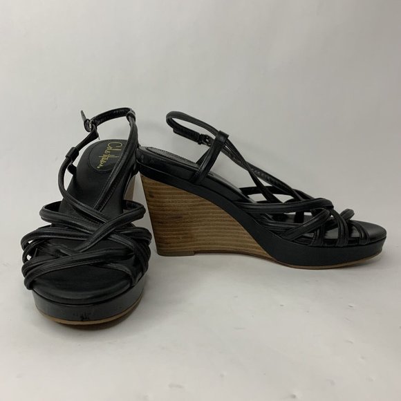 Cole Haan NikeAir Heels Slingback Sandal Platform Wedge Black Leather Uppers 8 - Picture 1 of 12